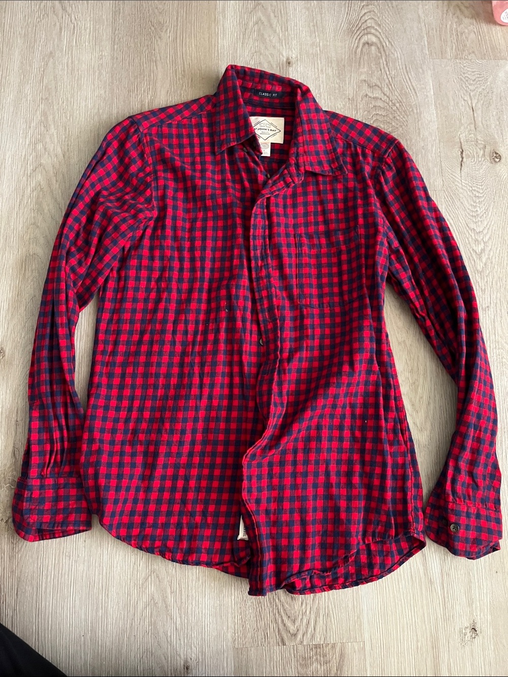St. John's Bay Red and Black Checked Button-Down Shirt